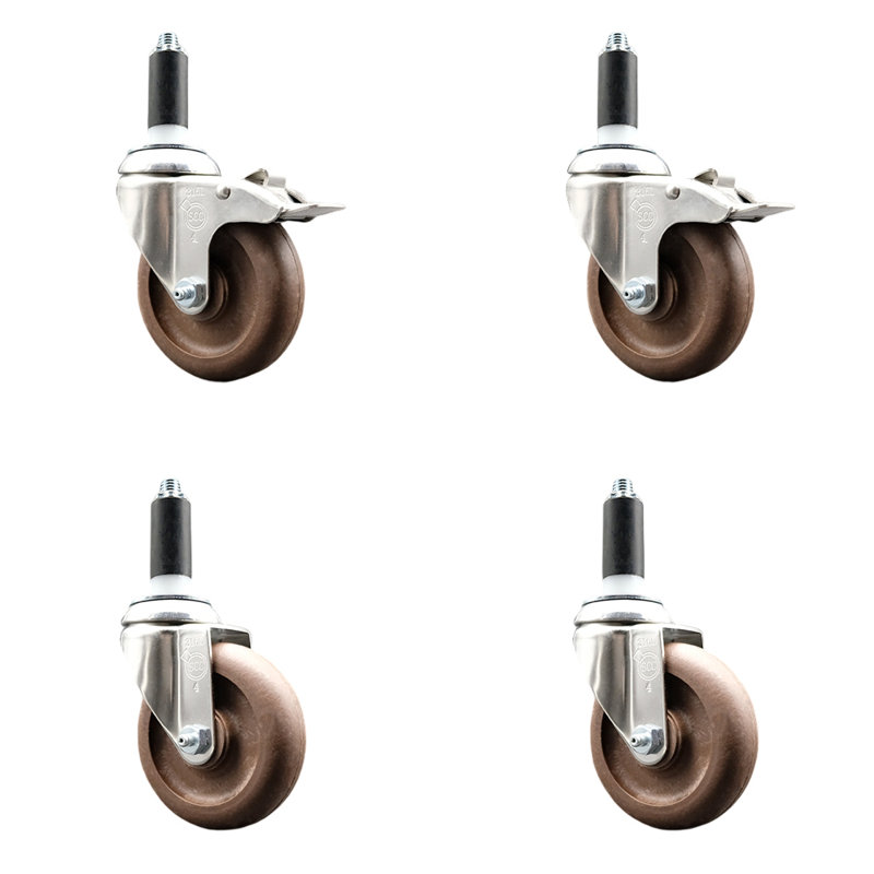 High Temp Glass Filled Nylon Stem Caster Set with 2 Lock Brake, 4" H x 4" W