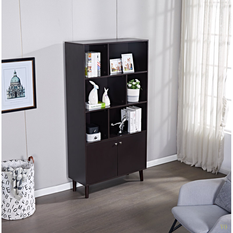 Bibliothèque 67 po avec portes, bibliothèque à 3 niveaux avec portes: grand rangement, panneau de fibres à densité moyenne de haute qualité pour toute pièce