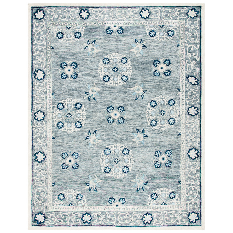 Tapis oriental gris / ivoire en laine touffeté à la main Akins, Rectangle 8 pi x 10 pi