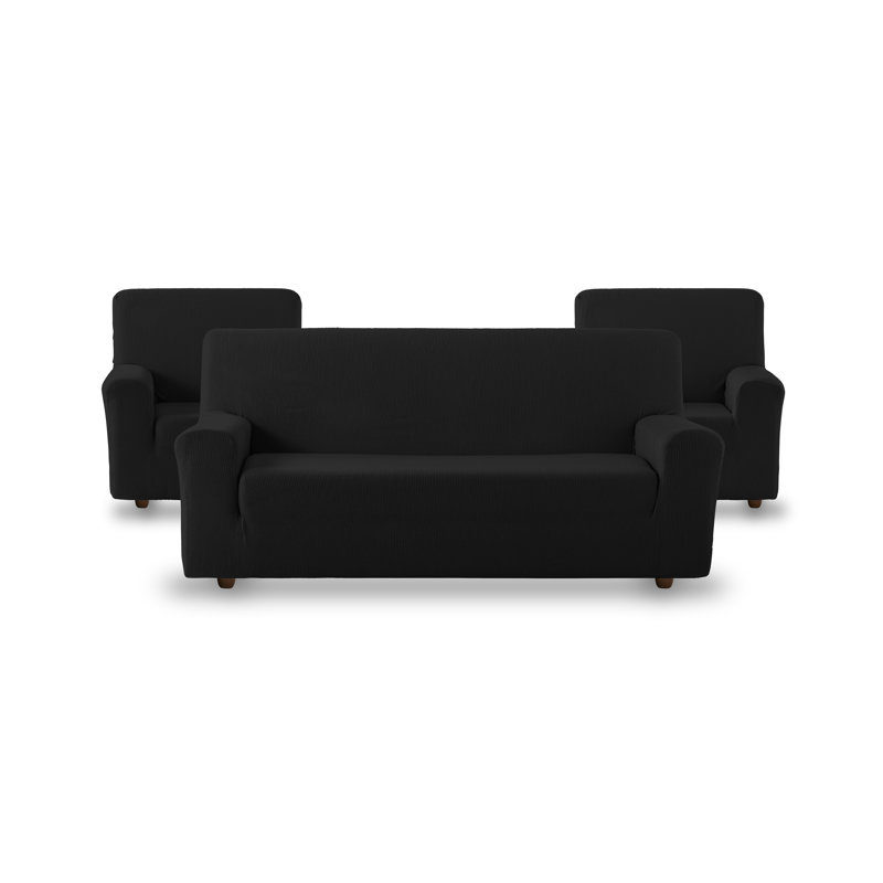 Rustica Sofa Slipcover, Set 3+1+1 Seats, Black