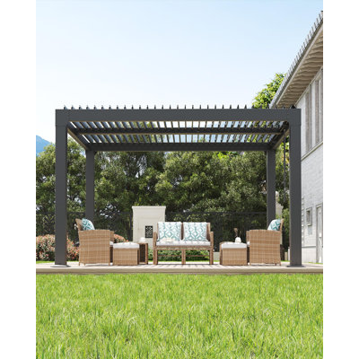 10' x 12' Louvred Pergola with Adjustable Roof, Reinforced Aluminum Frame & Integrated Drainage Outdoor Gazebo for Patio, Garden, Backyard, Dark Grey