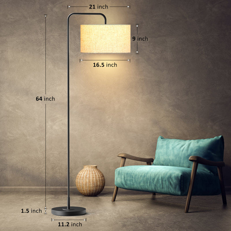 Lampe sur pied arquée 65,5 po avec 2 ampoules DEL Landrau incluses, Noir, No