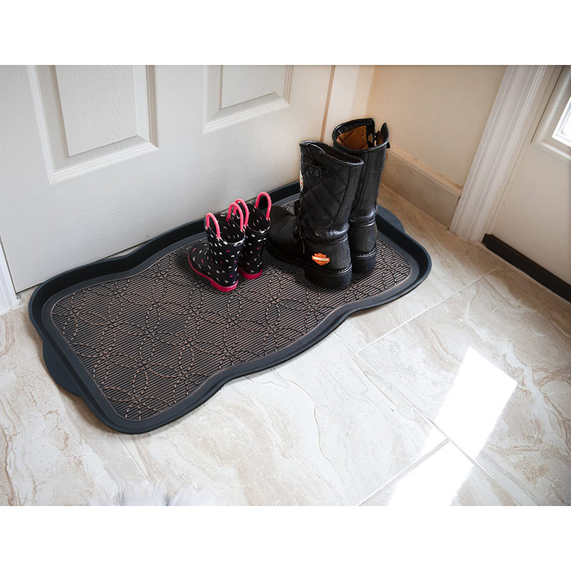 Schaeffer Heavy-Duty 100% Rubber Boot Tray – 16" x 31", Multi-Purpose Mat for Shoes, Mudroom, Entryway, Garage, Geometric Black-Copper