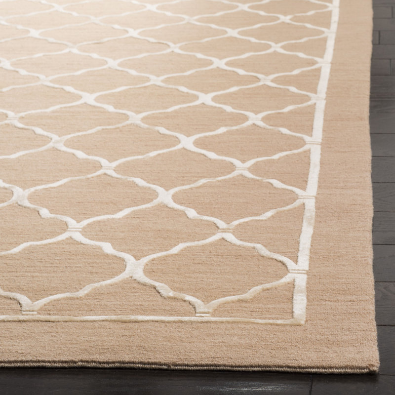 Tibetan Hand Knotted Silk & Wool Pile Geometric Rug, Rectangle 6' x 9'