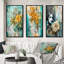 «Blossoming Yellow Rose On Teal Vintage Art», 3 pièces sur toile-1093994940-1093994943