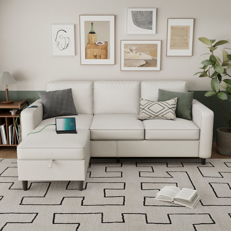 78" Upholstered Sofa With USB Charging Ports, Beige