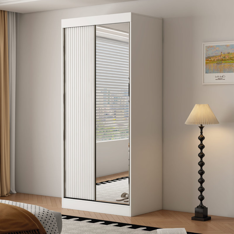 2 Door Manufactured Wood Wardrobe, 220cm H x 100cm W x 62cm D, White
