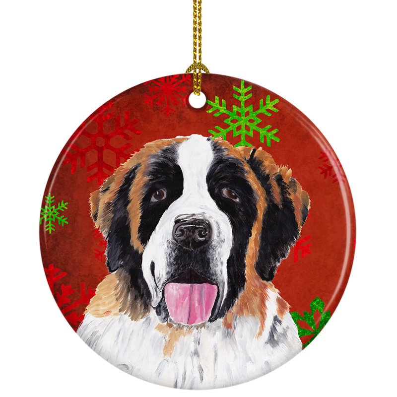 Ornement de noël figurine suspendue en céramique saint bernard flocons de noël