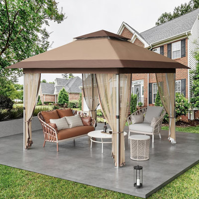 10x10 ft Pop-Up Canopy Gazebo with Mosquito Netting & Curtains, 2-Tier Vented Top, UPF 50+ UV Protection for Patio, Backyard, Party, Camping