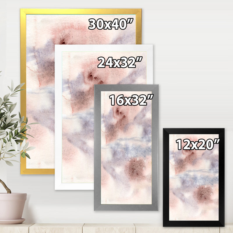 Pastel abstrait avec taches bleu-rose-gris et rouges - Peinture sur toile encadrée, H 32 po x l 24 po x P 1 po
