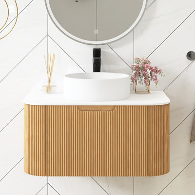 Meuble-lavabo mural 30 po avec lavabo rond en céramique sans robinet
