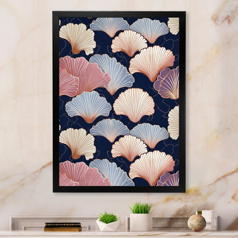 Motif floral rétro, Cadre simple noir, H 40 po x l 30 po x P 1,5 po