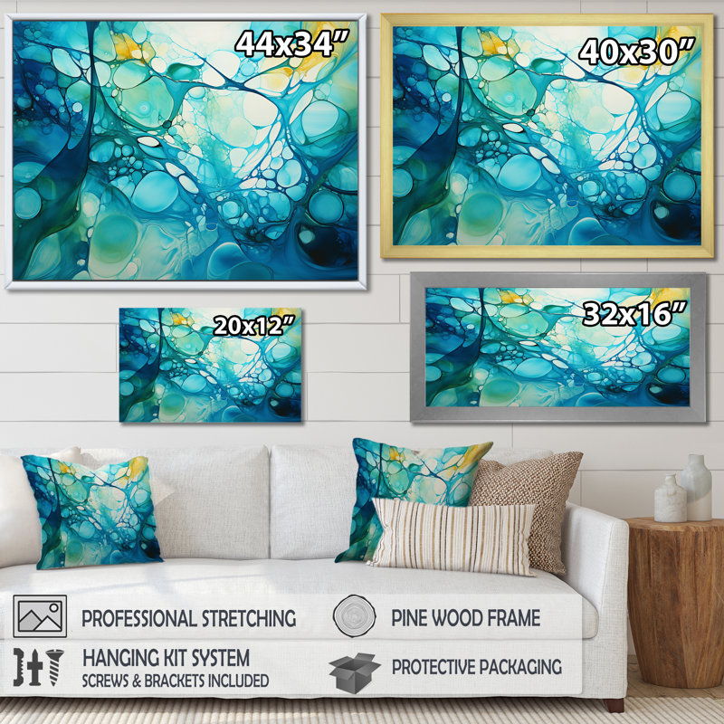 «Green and Yellow Gleaming Ink III - Abstract Collages», art mural, H 24 po x l 32 po x P 1 po, Toile tendue