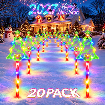 Christmas Decorations Outdoor Solar Candy Cane Stake Lights, 144 LED Tree Pathway Lights with 10 Modes, USB Rechargeable Christmas Yard Decorations