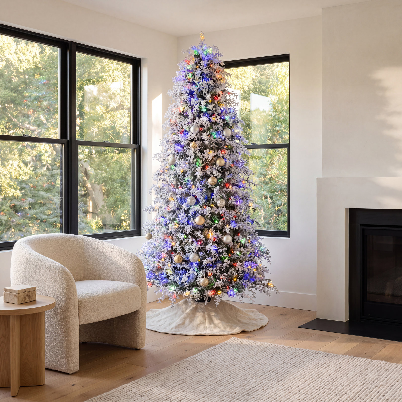Flocked 7.5' Pre-Lit Cypress Christmas Tree