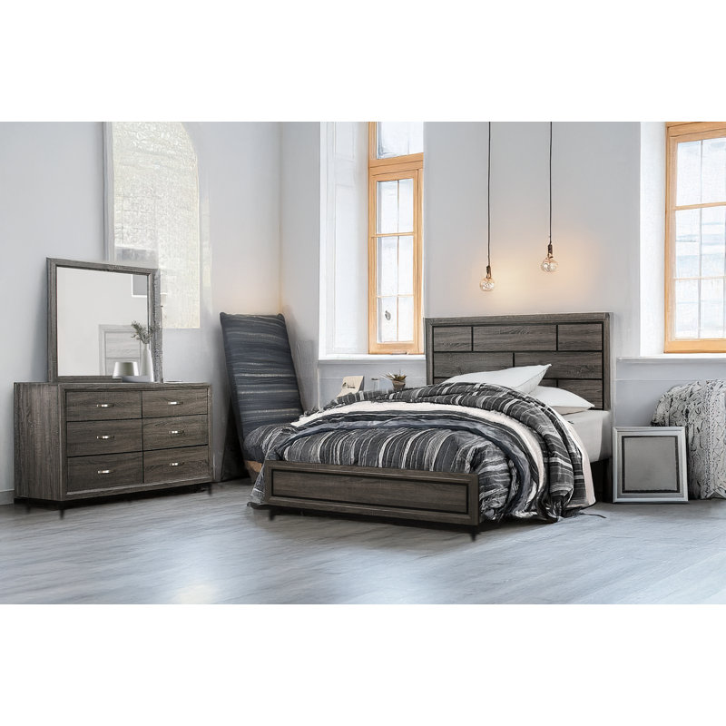 Hanni Platform Bedroom Set, Gray, Full, 3 Pcs: Bed, Dresser, Mirror