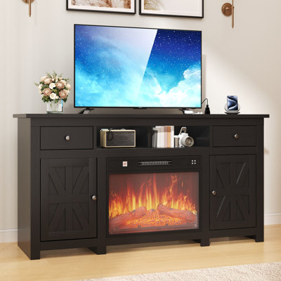  59" Farmhouse TV Stand With 24"Electric Fireplace