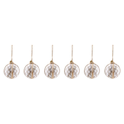 Mocha Check Fabric Medium Ball Ornaments