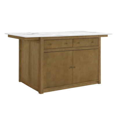 Indoor Kitchen Island with Seating Overhang  Storage Cabinet - Solid Pine  MDF Kitchen Cart with Marble-Look Top, 2 Drawers  Doors, Fits Counter St