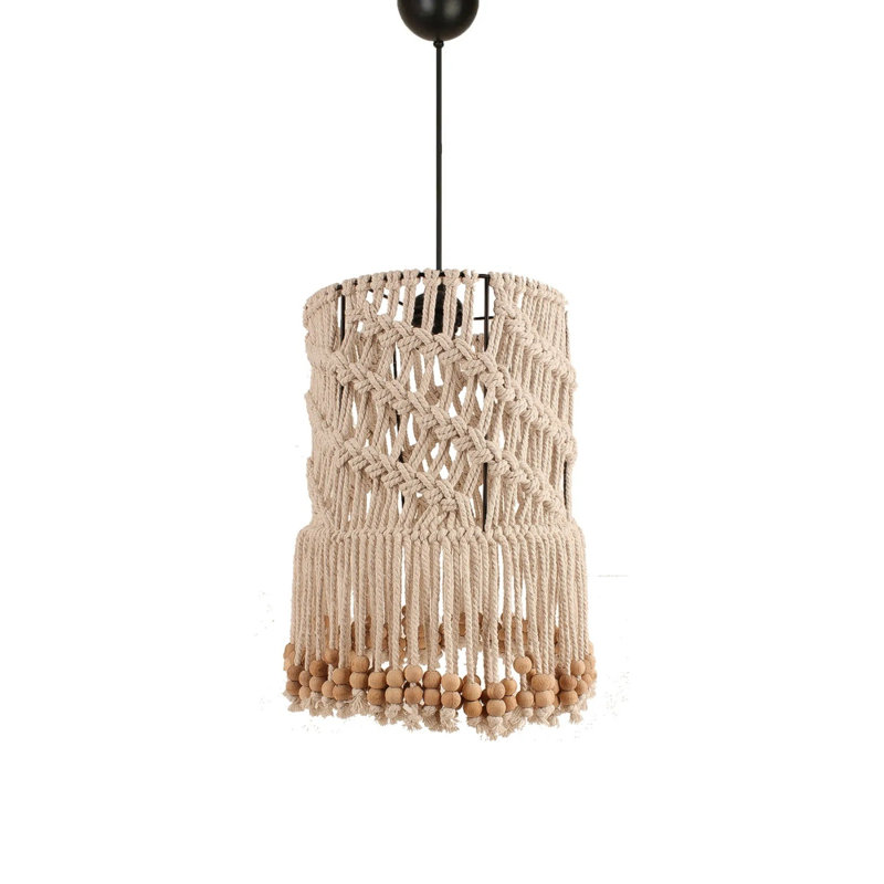 Elegant Cream Macrame Chandelier, Adjustable Height 10.6 to 33.5 Inches | Plastic Body, Cap Diameter 9.8 Inches, Max 40W E27 Bulb (Not Included) | Stylish Lighting Fixture for Living Room, Dining Room & Entryway