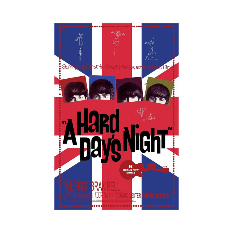 A Hard Day's Night Film Poster (Union Jack Background) by Radio Days - Print on Canvas, Wrapped Canvas