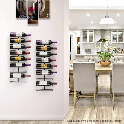  9 Bottle Wall Mount Wine Rack Black Metal in 2 Pack