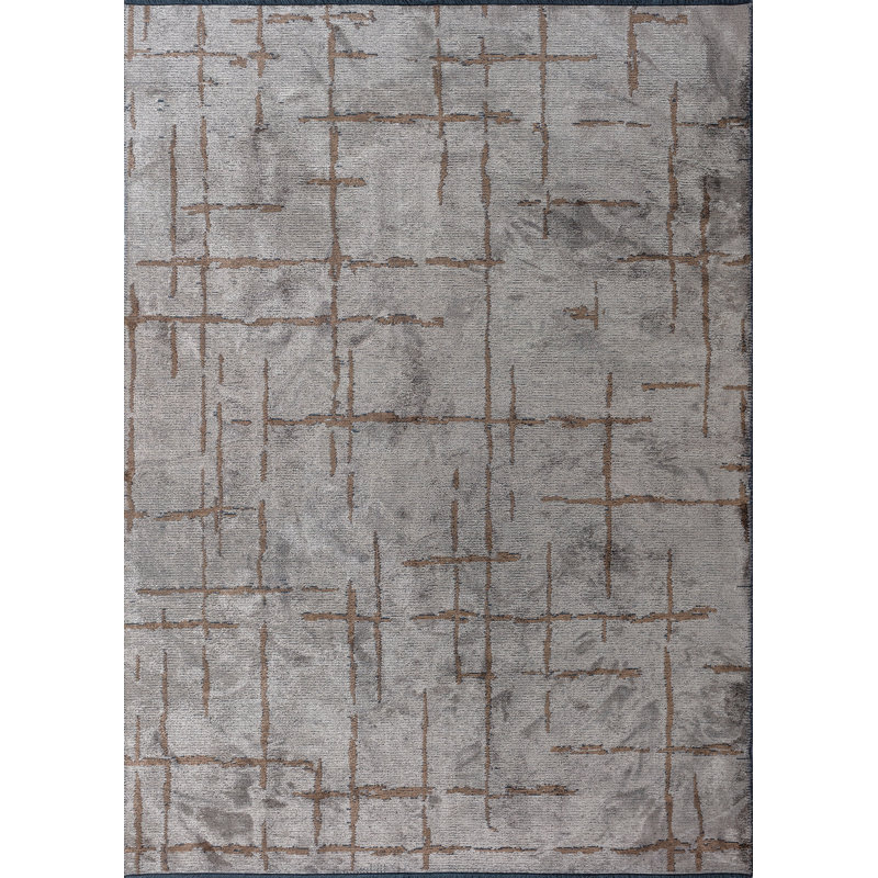 Brown Beige Grey Geometric Luxury Area Rug, Rectangle 7'10" x 9'10"