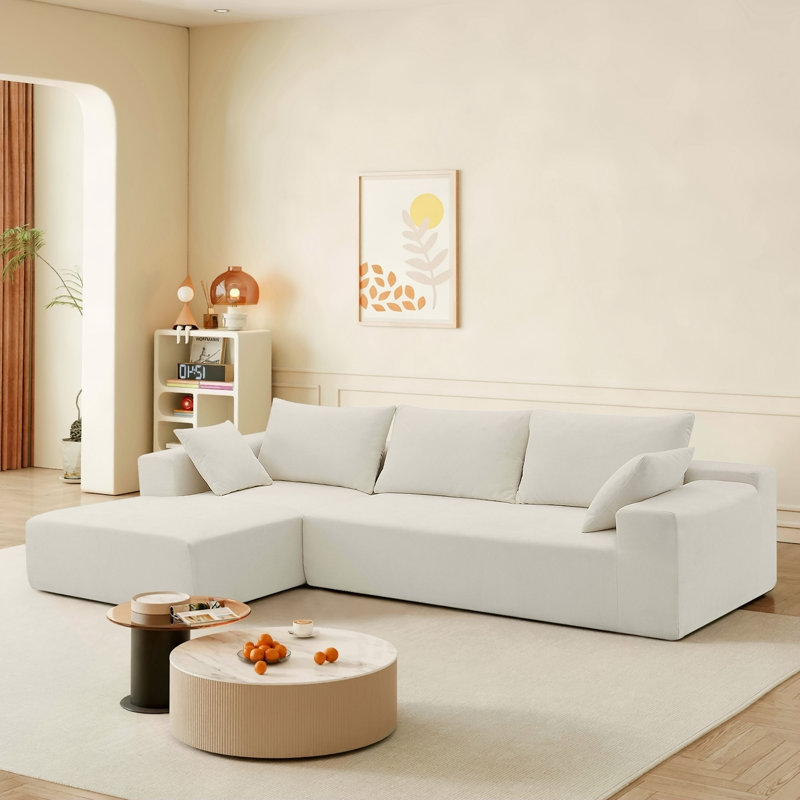 Ensemble de canapé modulaire de salon 109 * 68 ", canapé de style minimaliste moderne, canapé rembourré compressé pour le salon, la chambre à coucher, le salon, combinaison de 2 PC gratuite, en L, crème