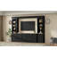 Console média arquée noire, meuble télé 106 pouces et unité de divertissement, rangement polyvalent avec tablettes ouvertes à grain de bois à ouverture lisse, fonctionnel pour le salon, bien conçu-1145793759