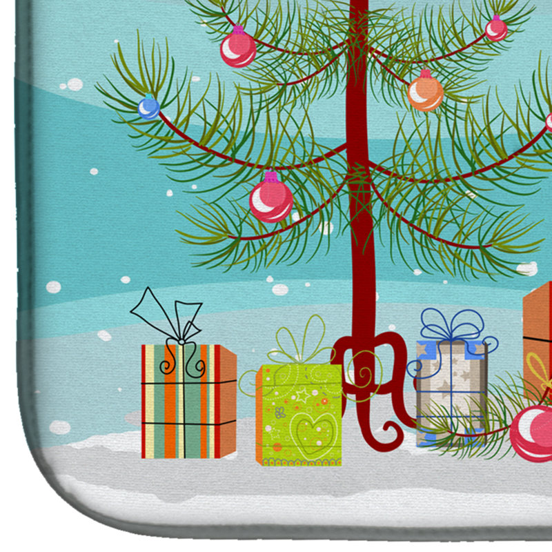 Komondor Christmas Tree Blue Polyester Dish Drying Mat