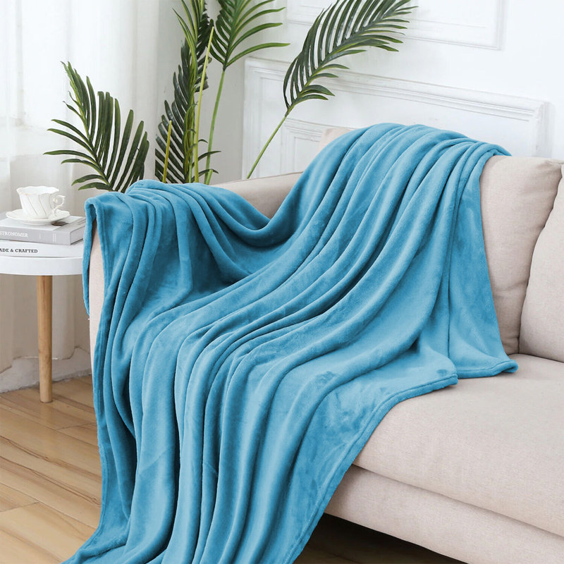 Carsonhill Reversible Mink Faux Fur Plush Fleece Throw/ Blanket, W150 x L200cm, Sky Blue