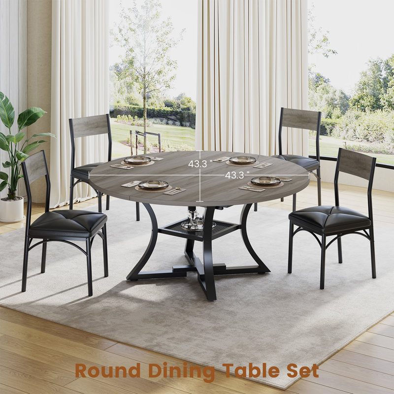 Round Extendable Dining Table Set For 4-6 People, Black/Gray