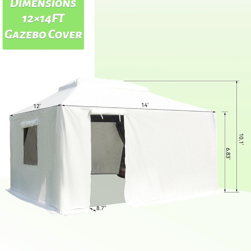 Housse pour abri de jardin 12 pi x 14 pi - Extérieur toutes saisons avec parois latérales, fenêtres en maille et blanc respirant pour les abris de jardin