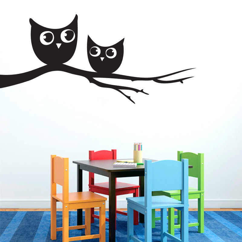 Décalcomanie murale owls sur une branche, Noir