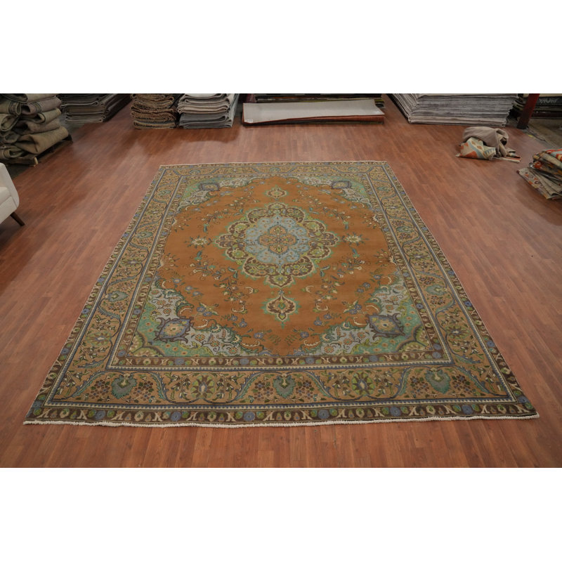 Tapis traditionnel orange en laine 10 x 12