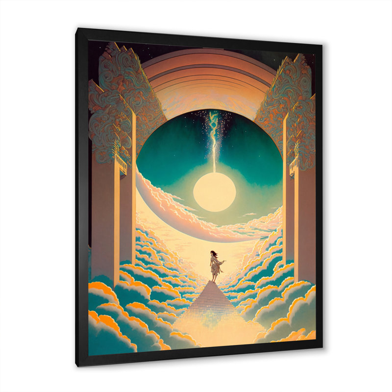 Marcher vers la pleine lune I - reproduction sur toile, H 40 po x l 30 po x P 1,5 po, Cadre photo noir