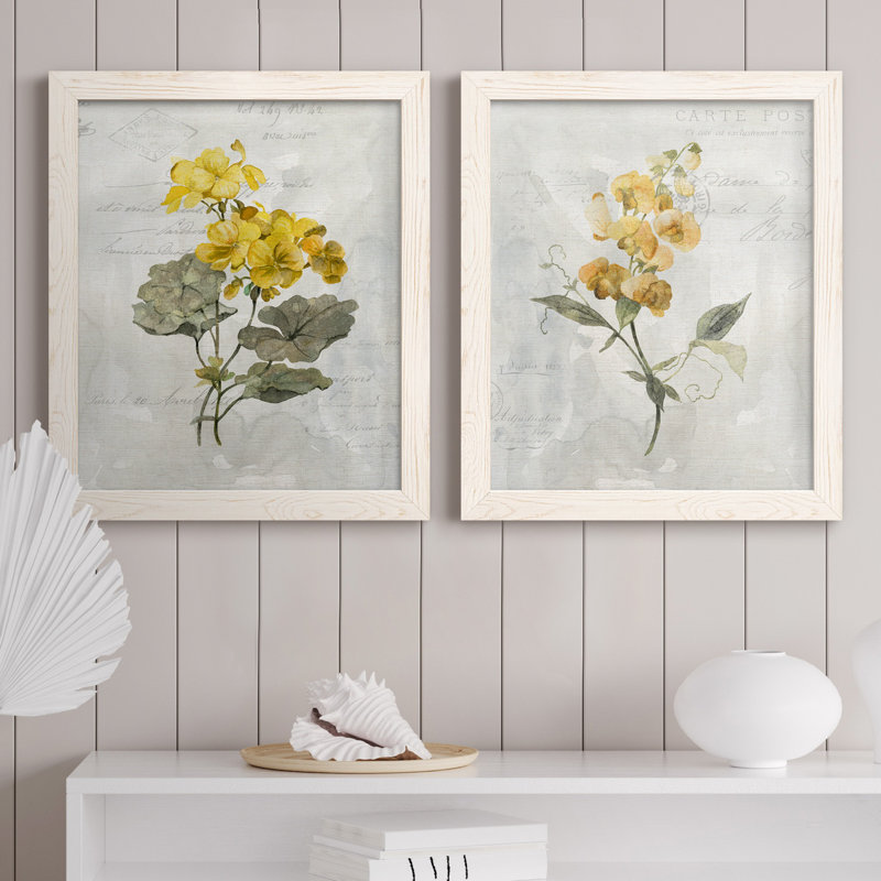Canari lin géranium - ensemble de 2 reproductions d'art, H 20 po x l 17 po x P 1 po, Toile blanche encadrée, Pas de tapis
