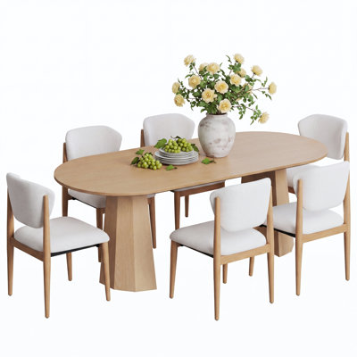 Hulse 6 - Person Oval Solid Wood Dining Set With 6 Upholstered Chairs