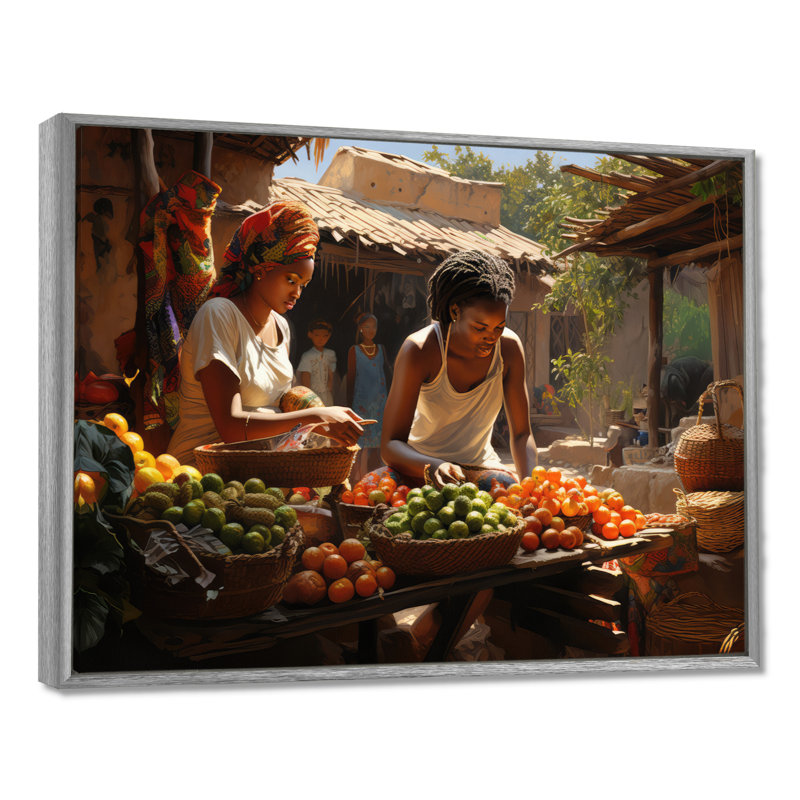 «African Vibrant Market I», reproduction d'art sur toile, H 24 po x l 32 po x P 1 po, Encadrement argenté