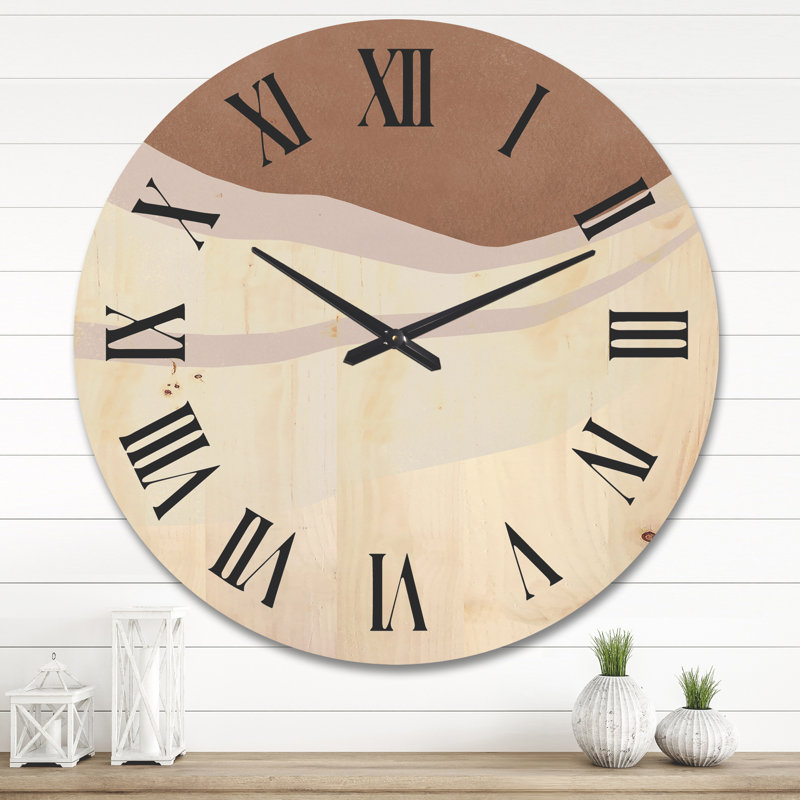 Horloge murale moderne en bois - formes terre cuite et ivoire avec effet usé, Grand