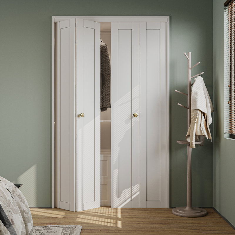 Porte double pliante 48 po x 80 po avec panneau de base en bois massif blanc avec trousse de quincaillerie d'installation (garde-manger, porte de placard)