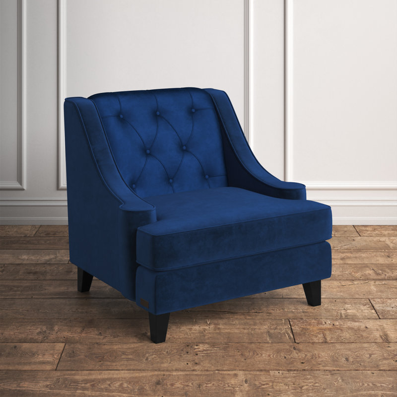 Asriel 36" Wide Tufted Polyester Armchair, Navy Polyester