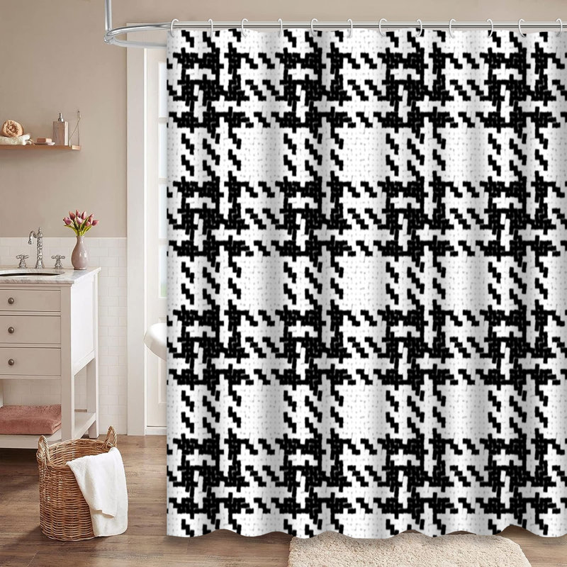 Rideau de douche noir et blanc avec 12 crochets Buffalo, L 72 po x l 78 po