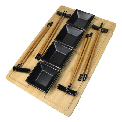 Traditional Japanese Sushi Set Serves 4 Chopsticks Sauce Dishes Rests And Tray
