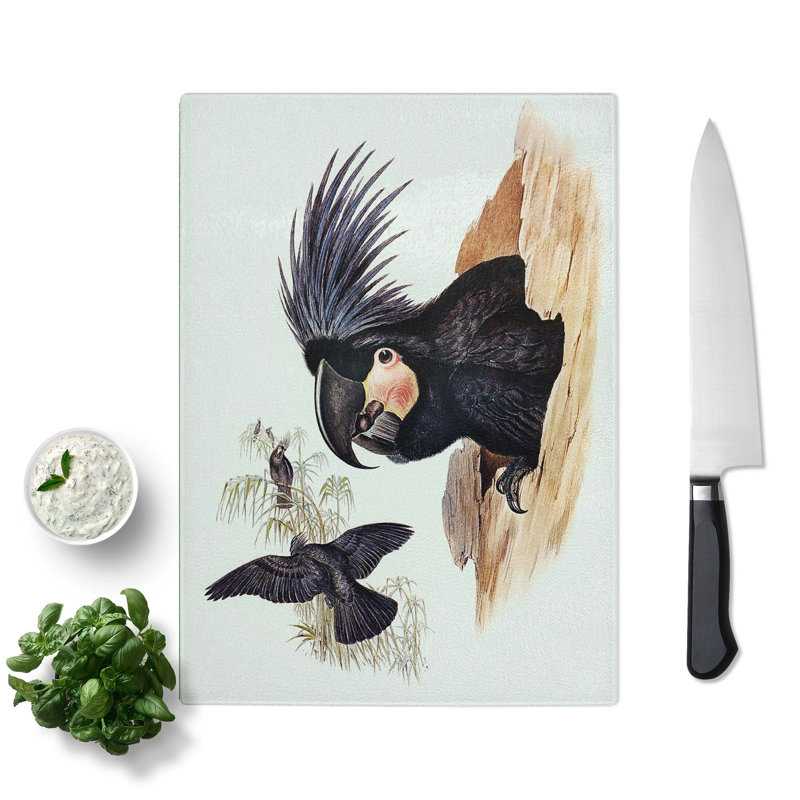 Tempered Glass Great Palm Cockatoos by Elizabeth Gould Chopping Board, 28.5cm W x 20cm L