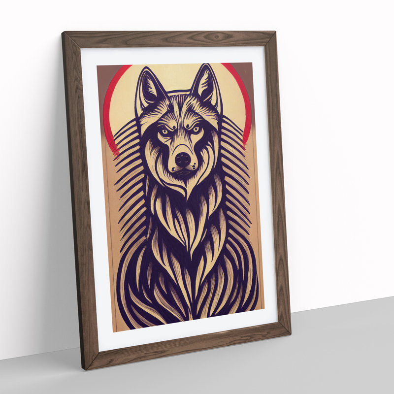 Abstract Wolf Art No.2 - Framed Print, 34cm H x 25cm W x 2cm D, Walnut