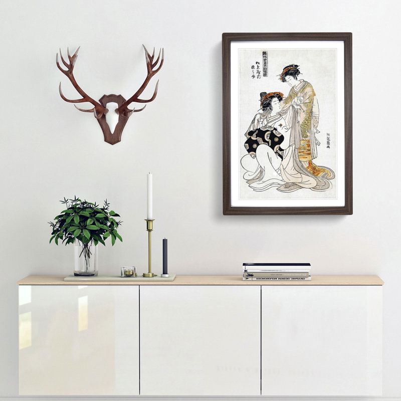 Dressing by Isoda Koryusai - Picture Frame Painting Print, 36cm H x 27cm W x 2cm D, Walnut Framed