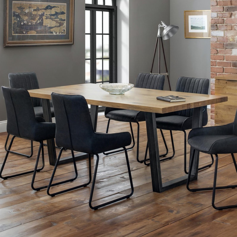 Armor Oak Solid Wood Top Metal Base Dining Table, Oak