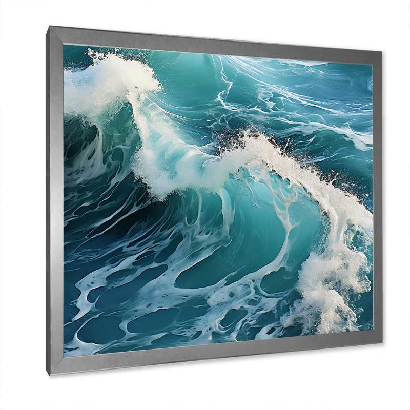 «Fauvism Blue Waves - Ocean», art mural sur toile, Cadre simple argenté, H 36 po x l 36 po x P 1,5 po