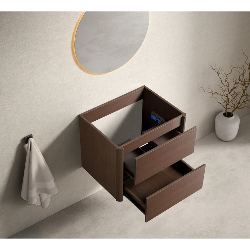 Meuble-lavabo mural noir brun 23 po x 18 po x 19 po - facile à assembler avec des panneaux numérotés, un tiroir à fermeture en douceur et une finition résistante aux égratignures pour un rangement moderne dans la salle de bain